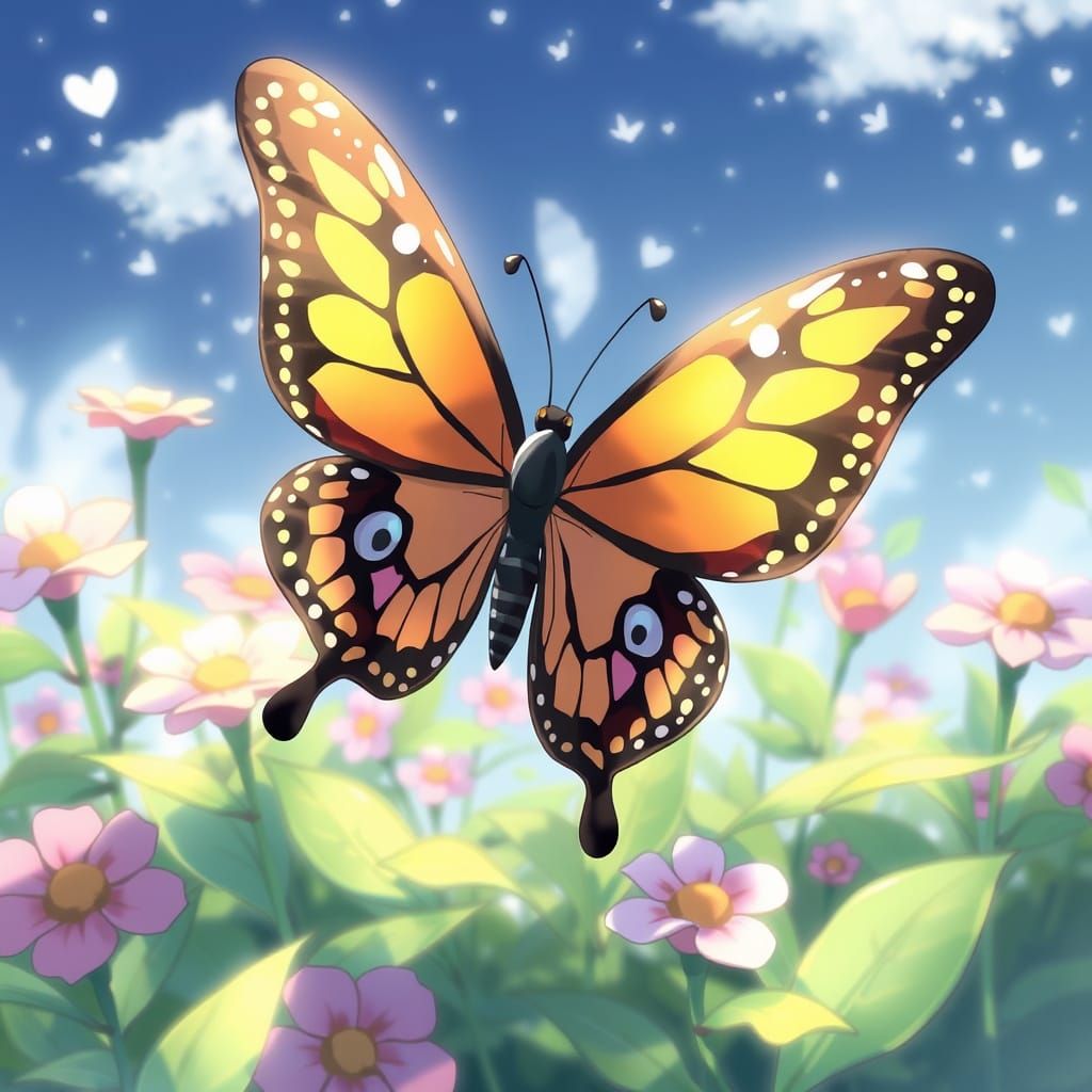 Confused Butterfly in Anime Key Visual Style