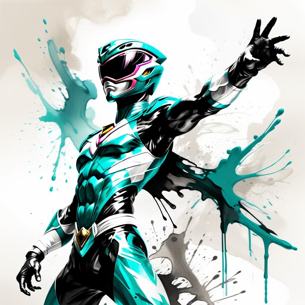 Teal Power Ranger Ink Masterpiece Inspired by Mills