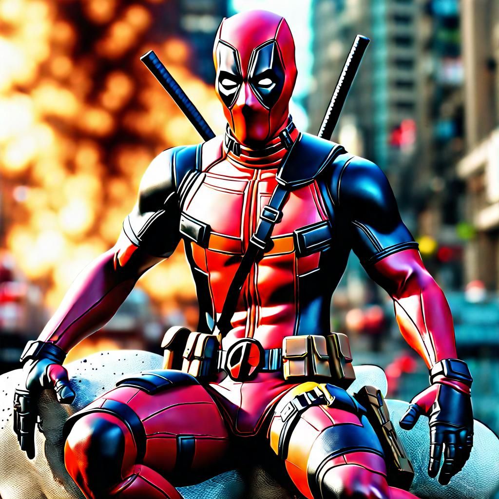 Hyperrealistic 3D Render of Deadpool in Vibrant Colors