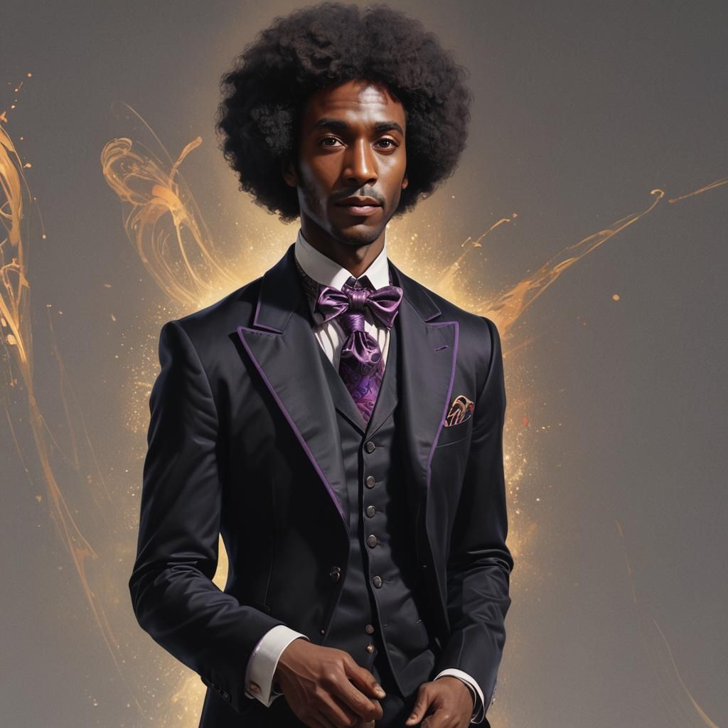 Black Man in Willy Wonka Suit, Detailed Portrait