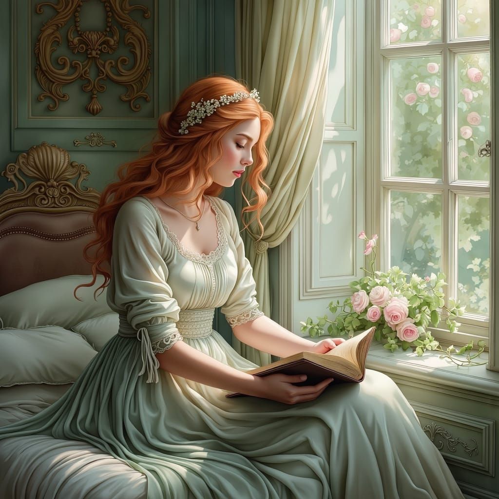 Girl with Prayer Book in Art Nouveau Style