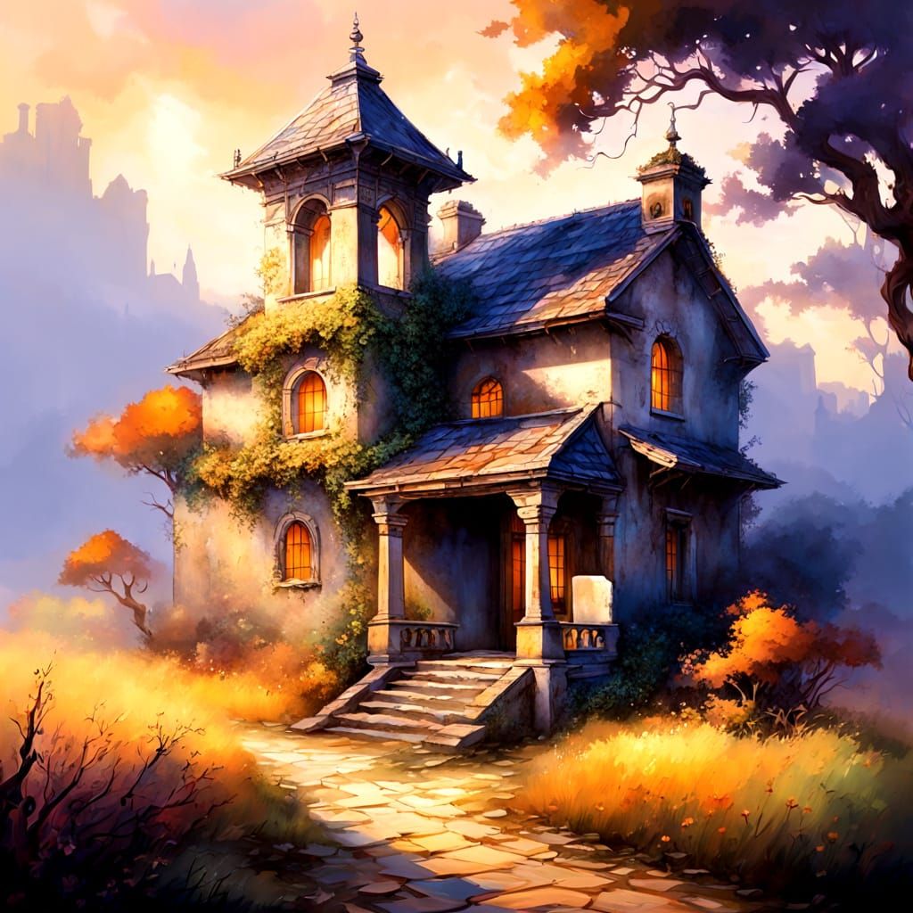 Forgotten Temple Ruins Illuminated by Ornate Lantern