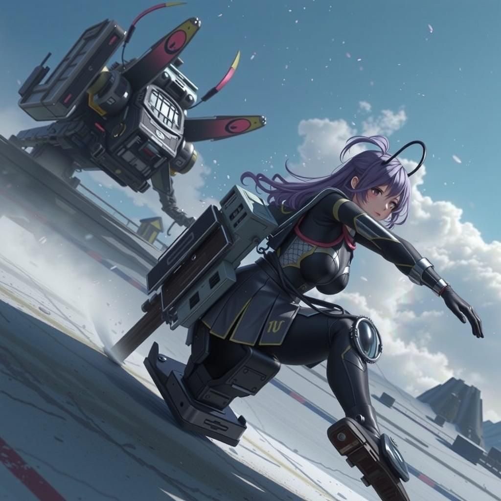 Anime Sister Slides in Dreamy Magical Landscape