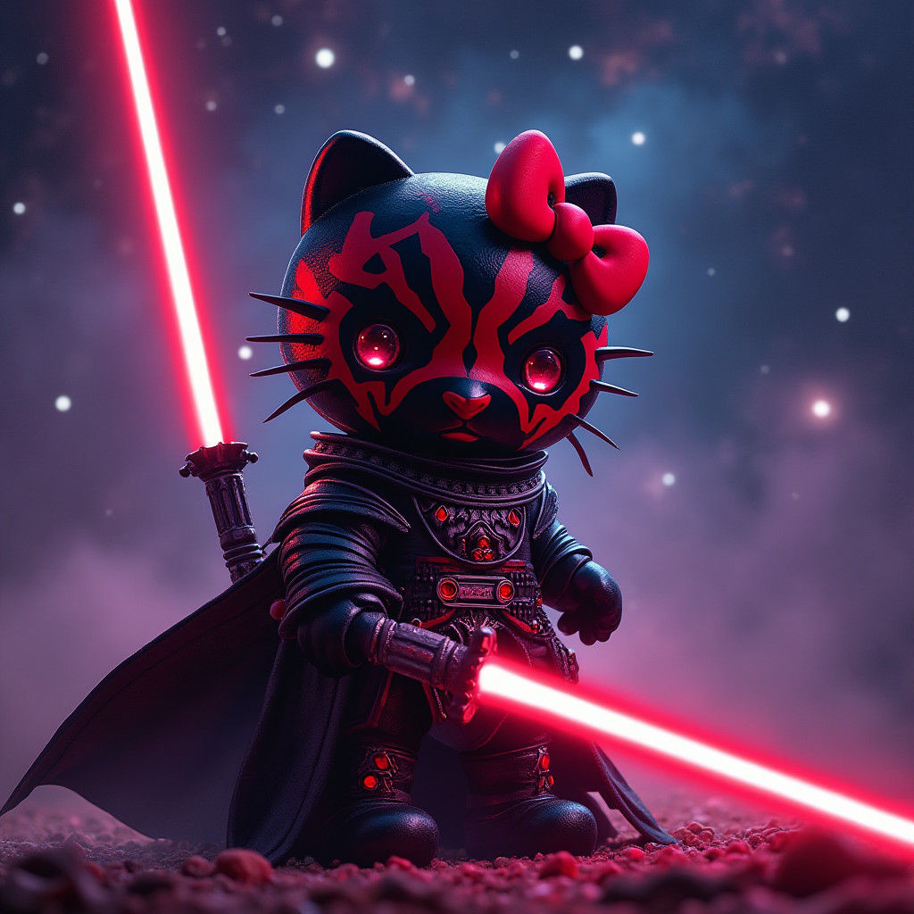 Hello Kitty as Darth Maul in Gothcore Outer Space