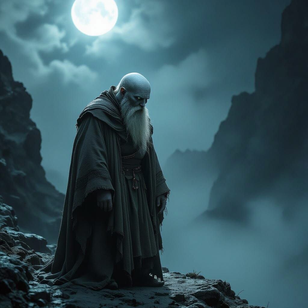 Melancholic Dwarf at Abyss Edge: Cinematic 35mm Aesthetic