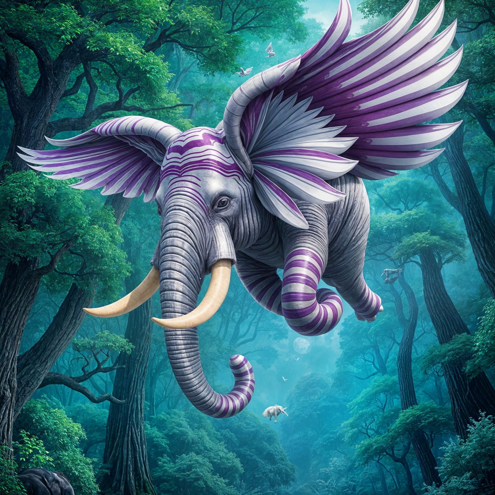 Mystical Winged Elephant Soars Through Enchanted Forest in D...