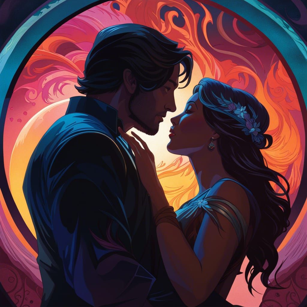 Romantic Kissing Silhouette Fantasy Cover Art