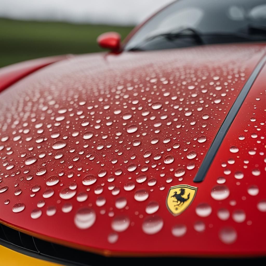 Dewdrops on a Ferrari Windshield Close-up