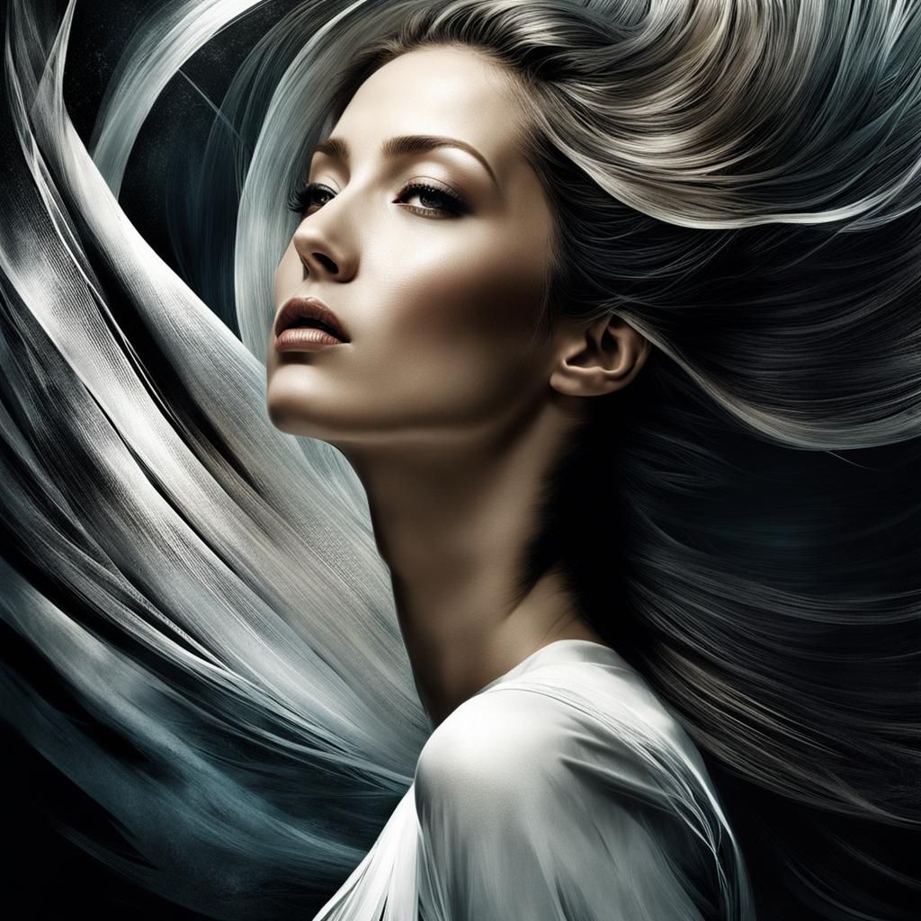 Elegant Female Portrait with Light Waves in Photorealism