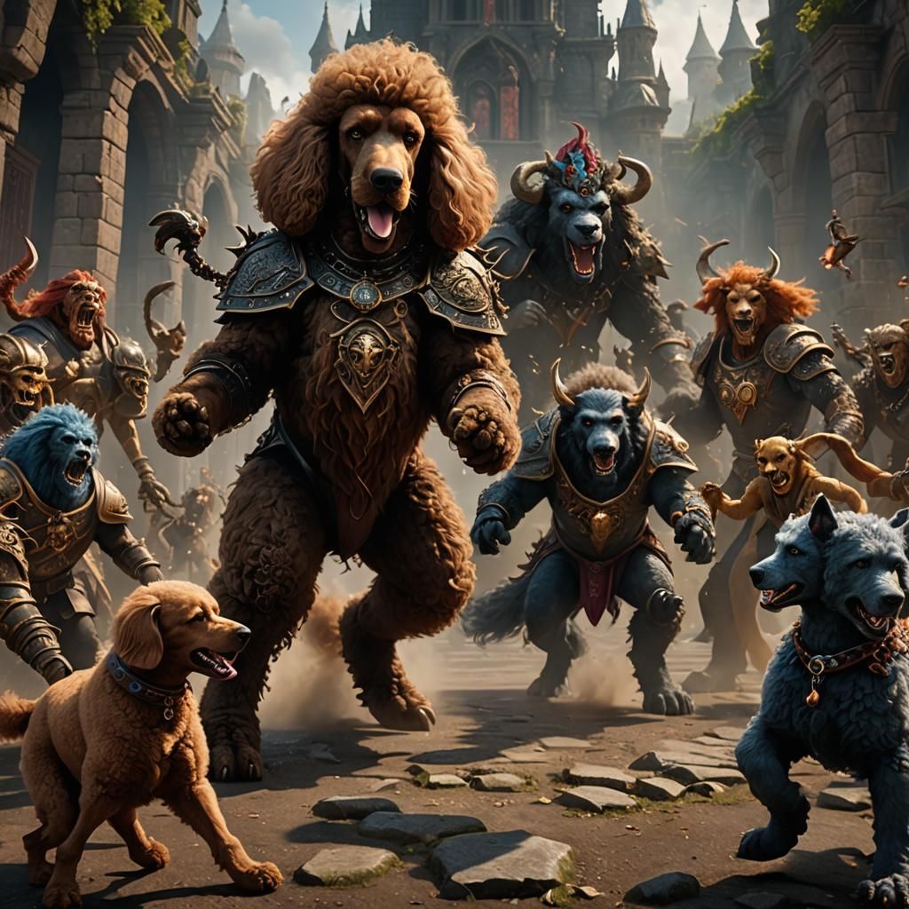 Poodle Battles Troll: Detailed Matte Painting