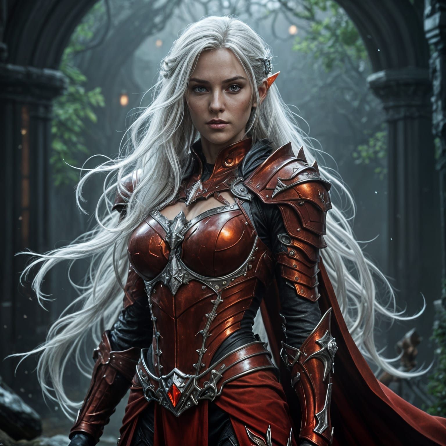 Ethereal Elf Paladin in Crimson Armor