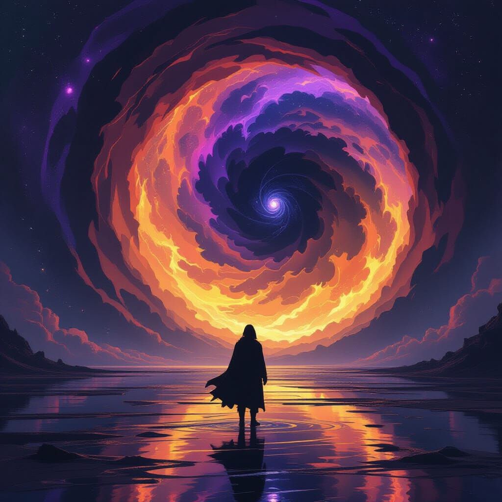 Lone Figure Gazes into Cosmic Abyss, Dark Fantasy Art