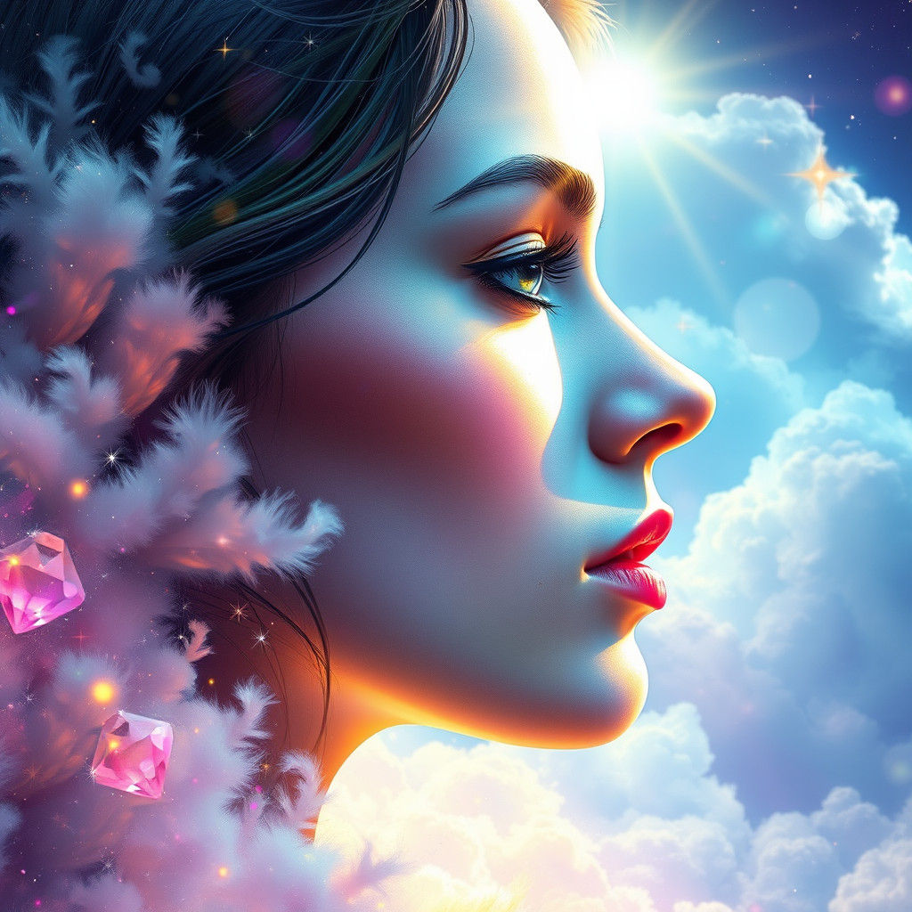 Ethereal Woman Portrait with Rainbow Prism Effect