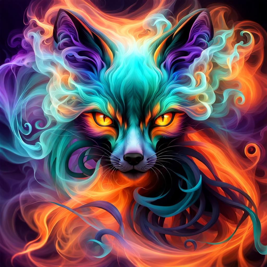 Fox Made of Smoke with Glassy Eyes