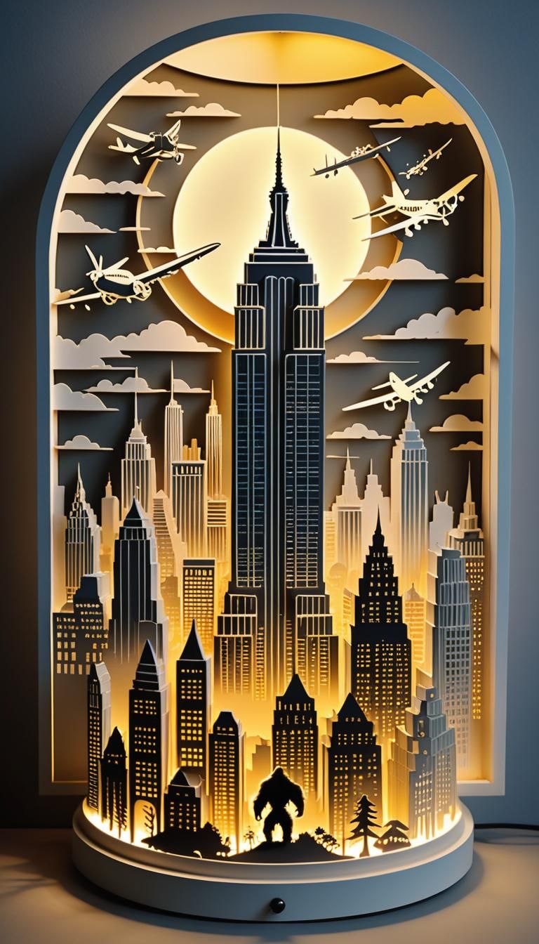 King Kong Empire State Papercut Lamp Optical Illusion