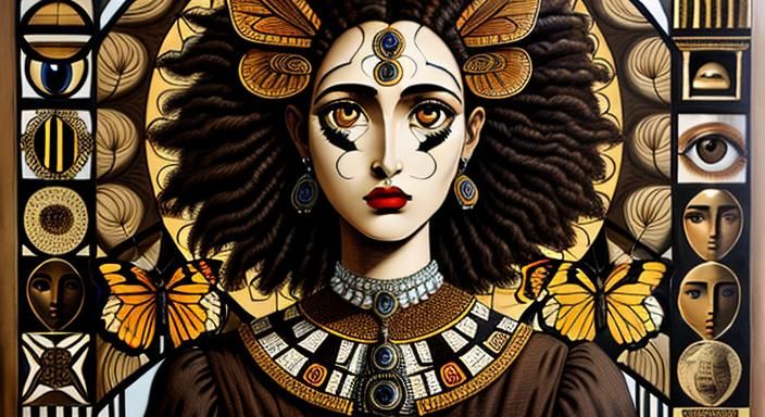 Surreal Brown-Toned Portrait of Woman with Butterflies