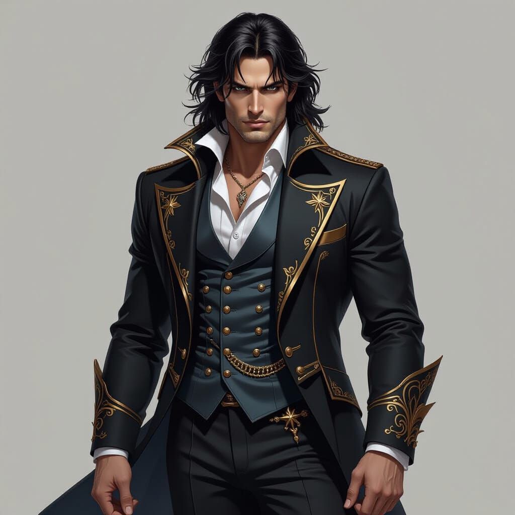 Towering Figure in Midnight Steel, High-Fashion Aesthetic