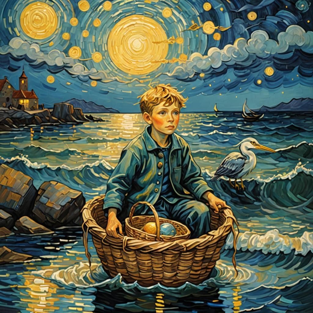 Boy's Seafaring Adventure in Van Gogh Style
