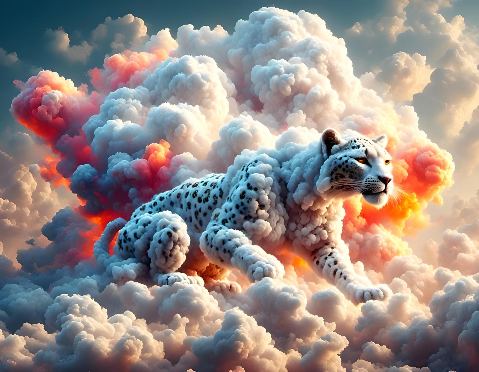 Heavenly Leopard Cloud with Colored Smoke