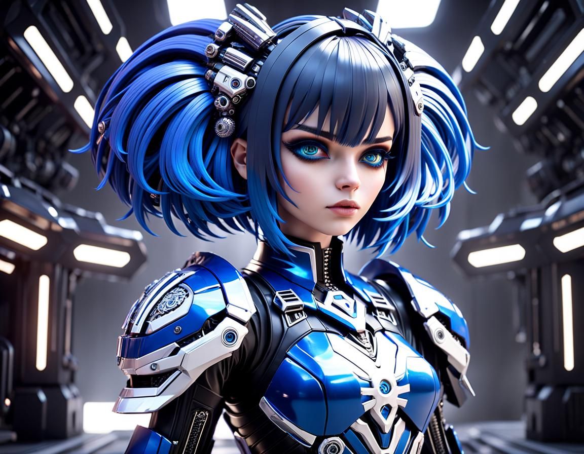 Gothic Cyborg Girl with Chrysanthemum Hair