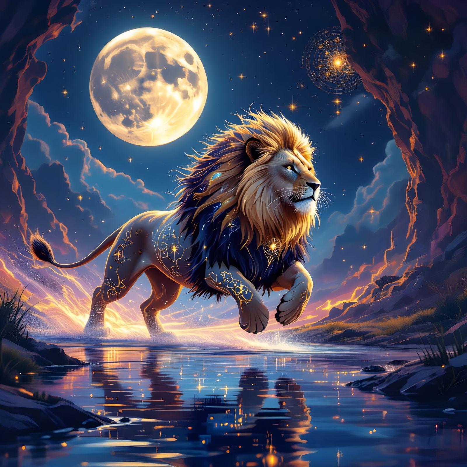 Mystical War Lion Symbolizing Leo Runs Through Multiverse