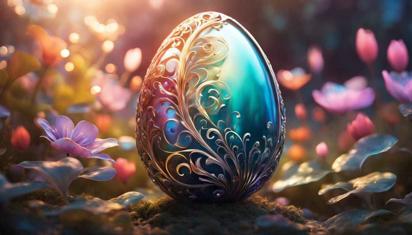 Ethereal Fabergé Egg in Vibrant, Surrealistic Splendor