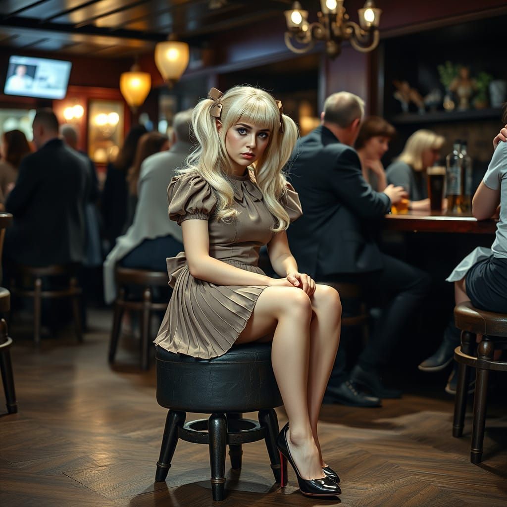 Dapper Young Man in Feminine Attire at the Pub