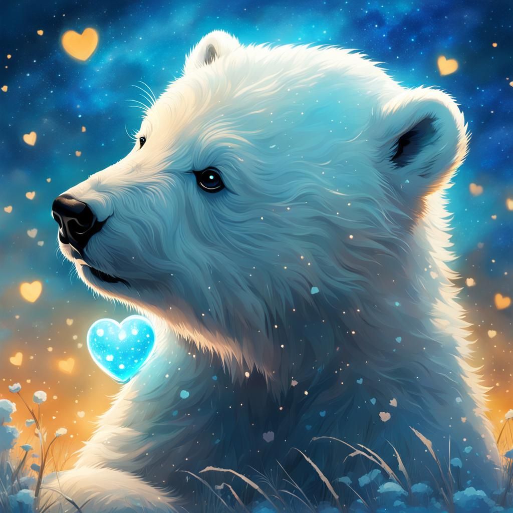 Adorable Polar Bear Cub in Bioluminescent Love Field