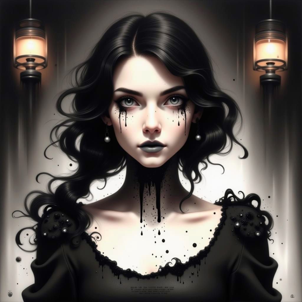 Mysterious Woman in Melancholic Hyperreal Portrait