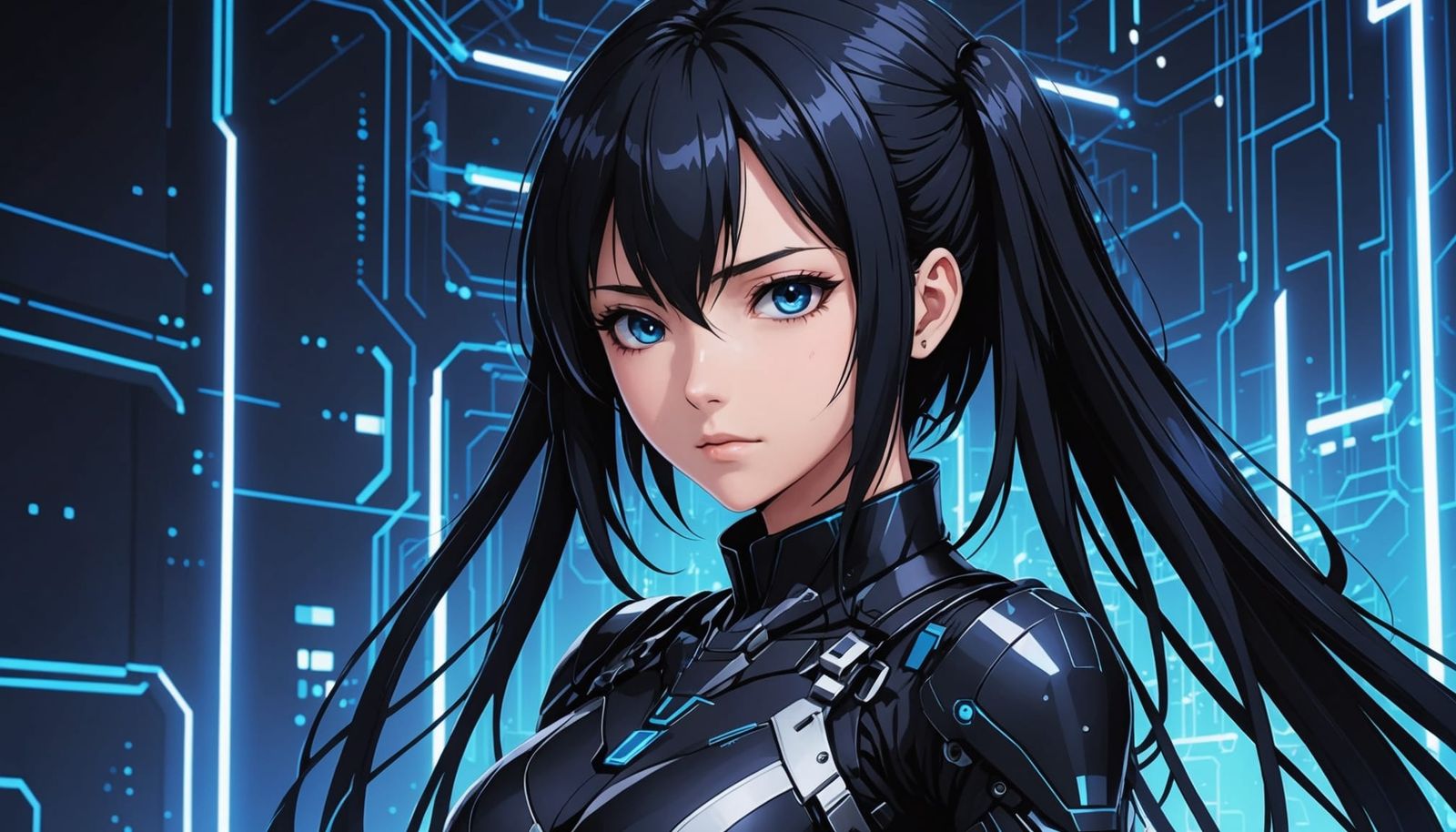 Cyberpunk Anime Girl in High-Tech World