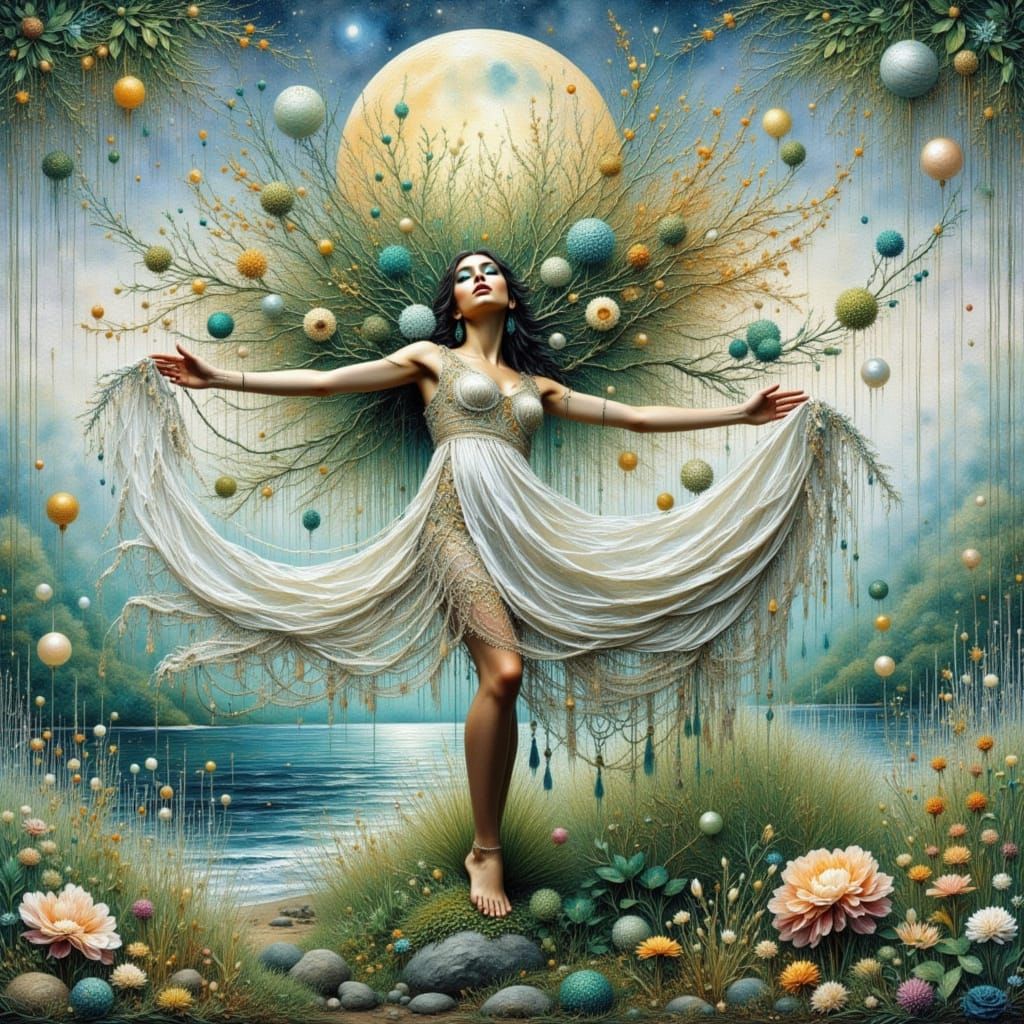 Woman Dancing Under the Moon: A Digital Astral Painting
