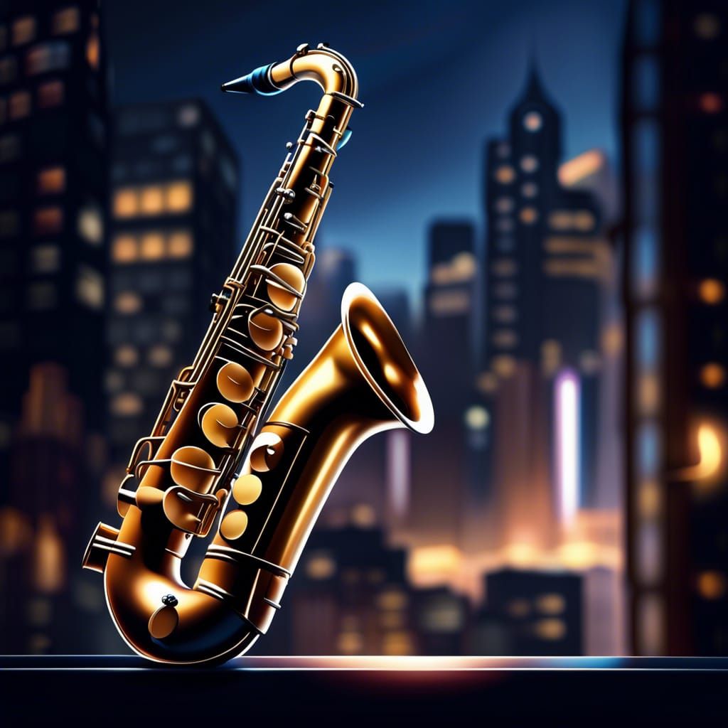 Saxophone at Dusk in Hyperrealistic Splash Art