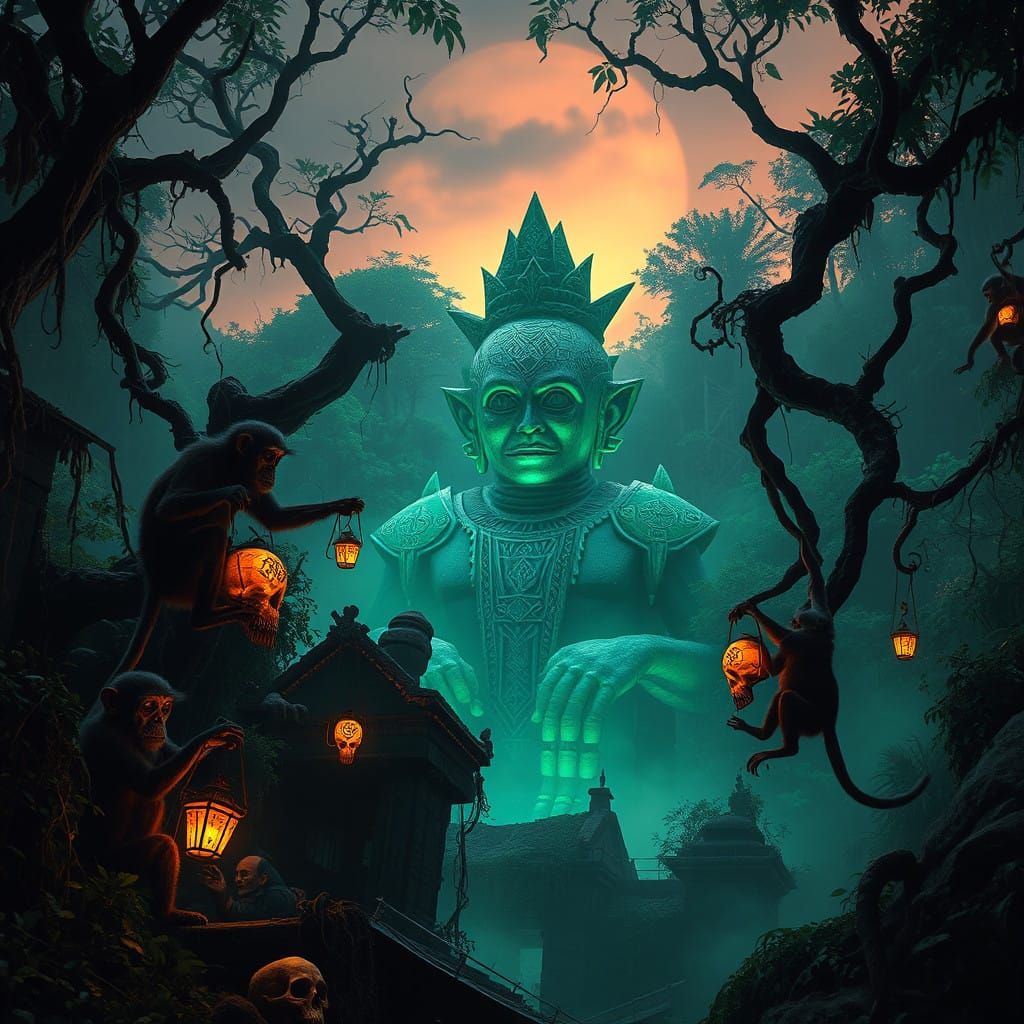 Ancient Jungle Monuments in a Cyberpunk Aesthetic