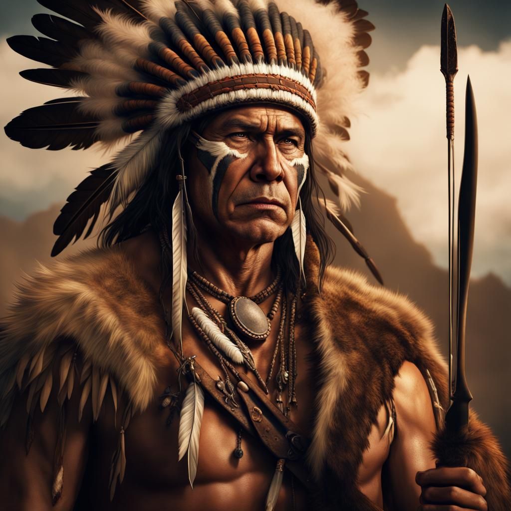 Native American Warrior with Bow and Arrows