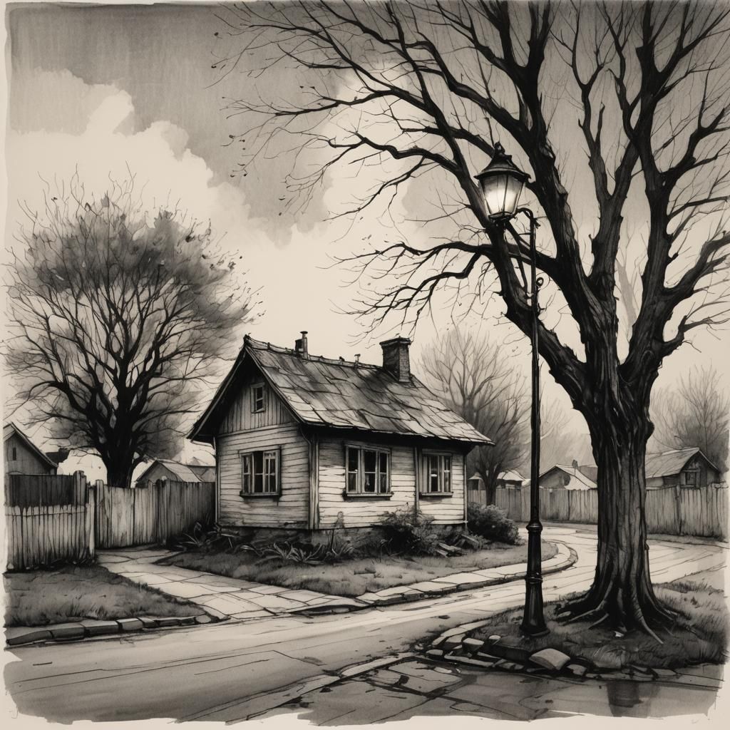 Quaint House in Pen and Ink Illustration
