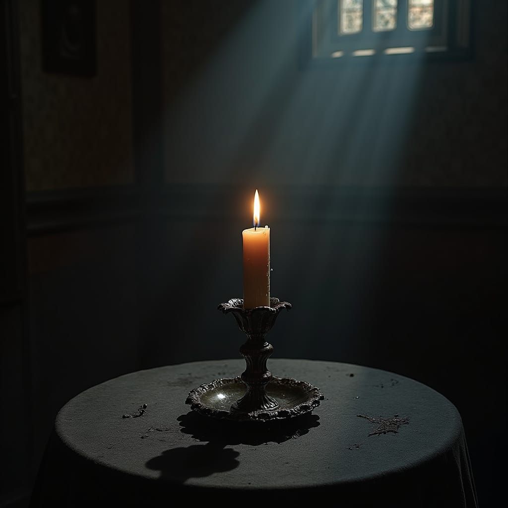 Candle Burning in Darkness with Chiaroscuro Lighting