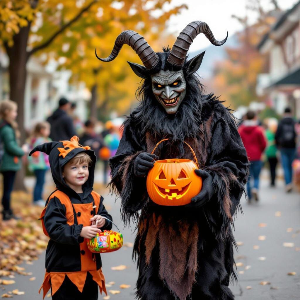 Krampus Trick-or-Treating with Halloween Kids