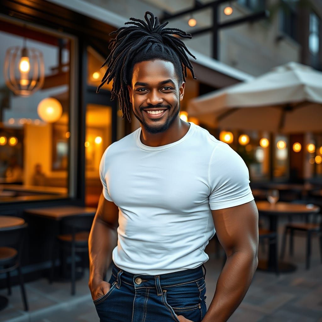 Confident Black Man with Dreadlocks and Athletic Build