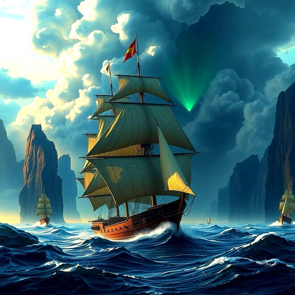 Epic Sailing Scene in Digital Matte Painting