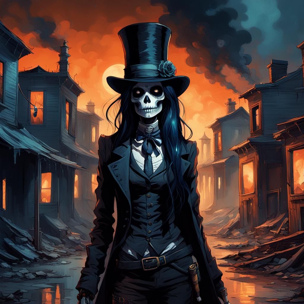 Skeletal Beauty in Abandoned Town, Dark Fantasy Concept Art