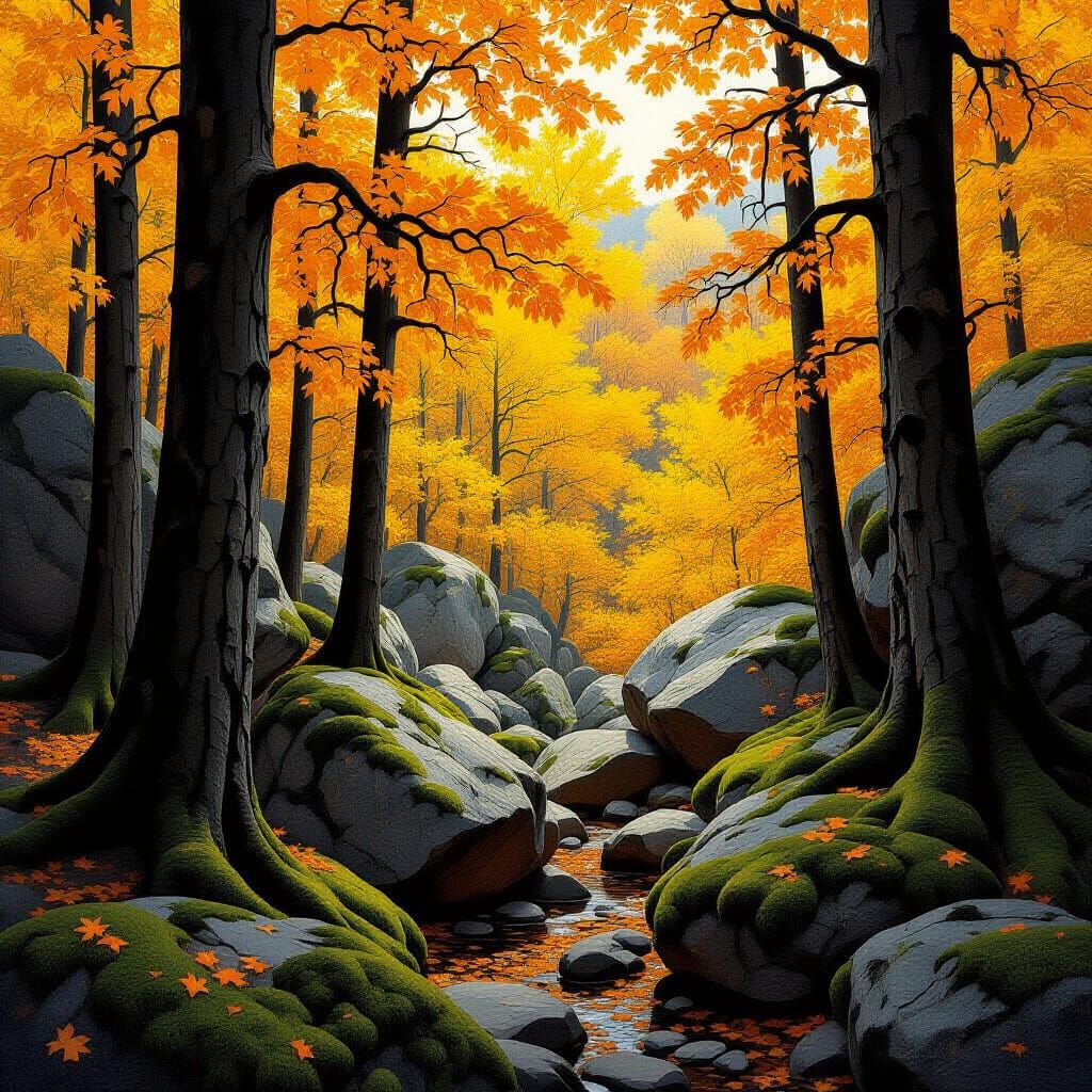 Autumn Landscape with Golden Foliage, Classical Style