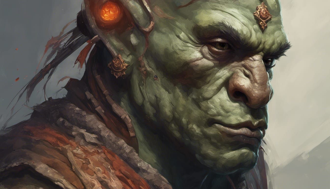 Stone Orc Monk Portrait in Hyperdetailed Style
