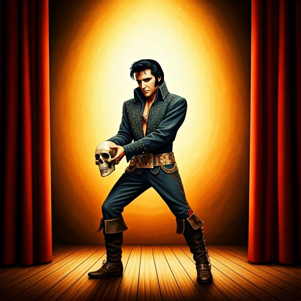 Elvis as Hamlet: Watercolor Storybook Illustration