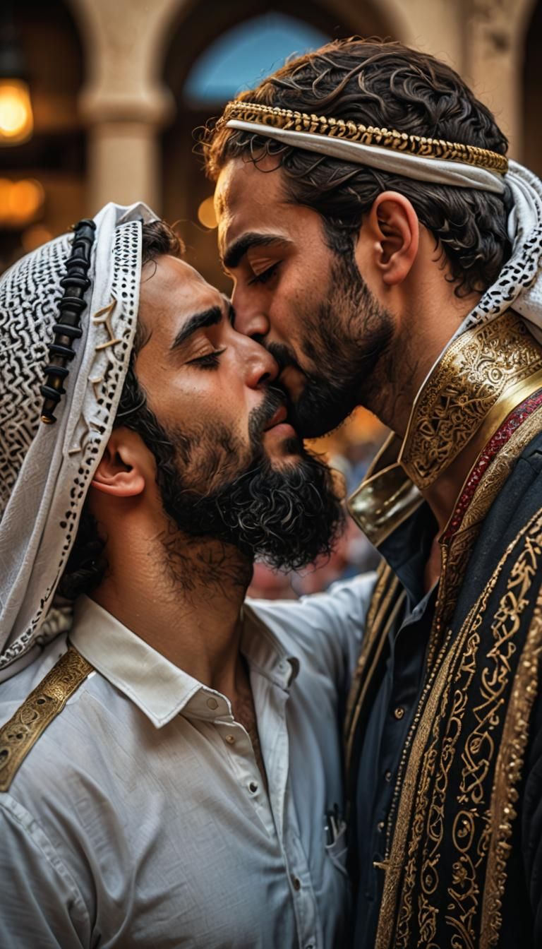 Passionate Kiss: Arabic Man and Israeli Man
