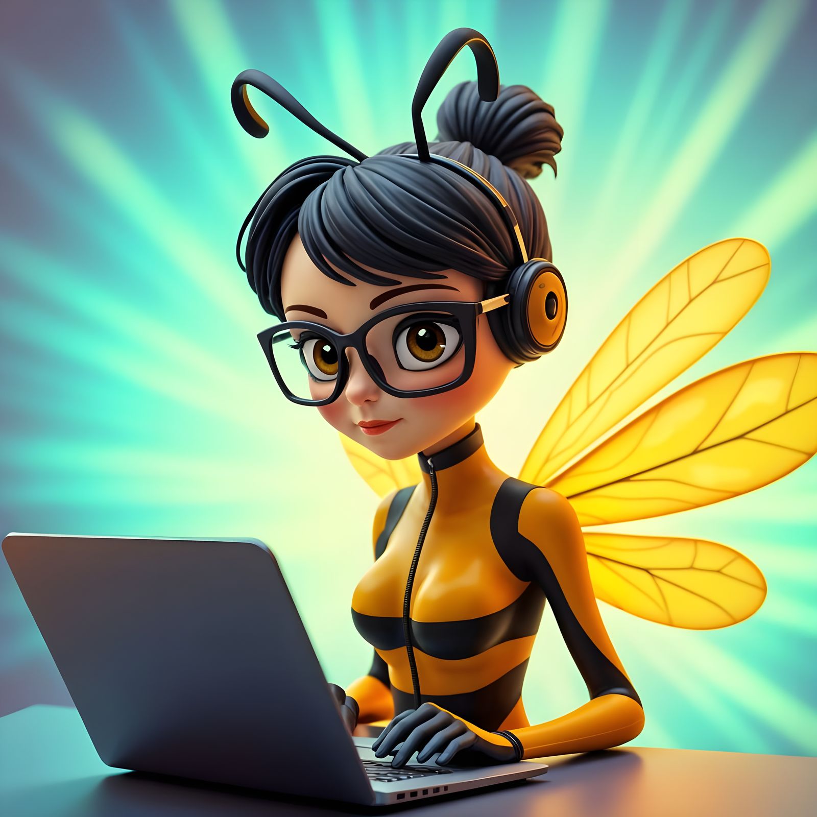 Smart Bee Concept Art in Vibrant Digital Style