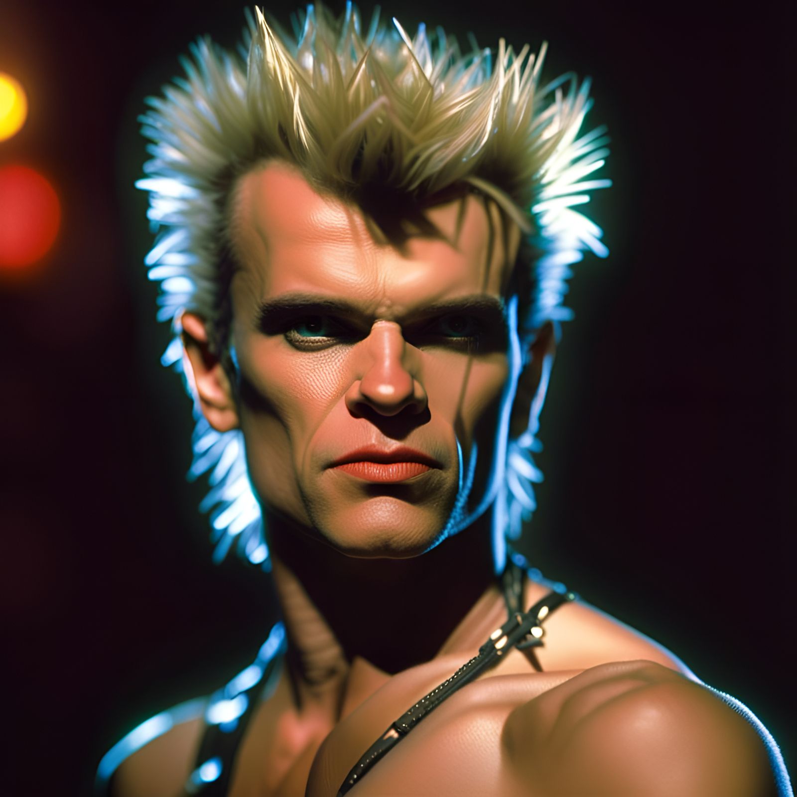 Shirtless Man with Lip Sneer in Dramatic Lighting