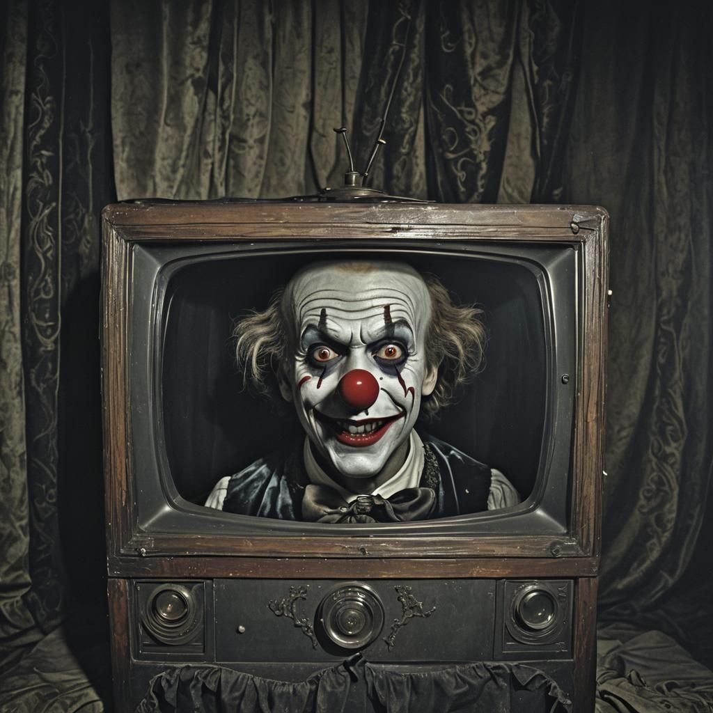 Eerie Clown Performance in Dark Surrealism Style