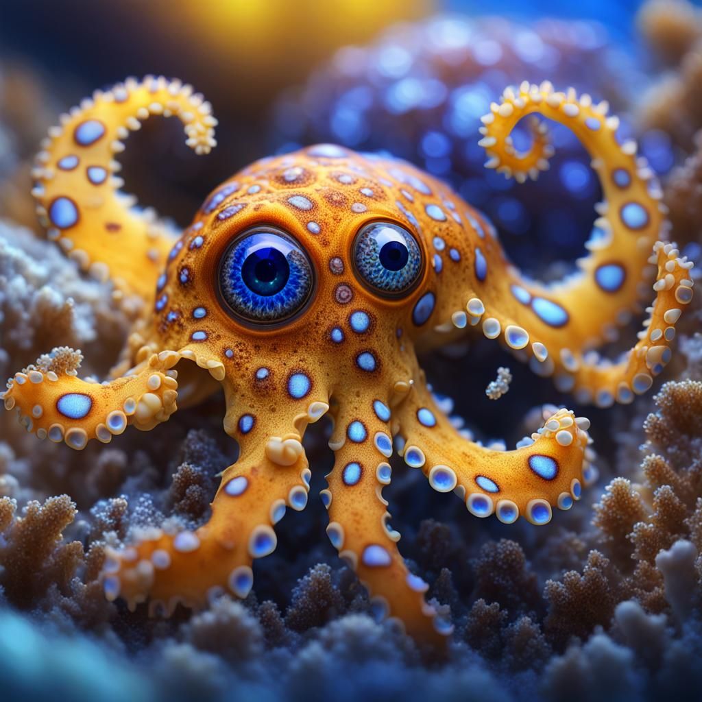 Detailed Blue-Ringed Octopus in Macro Photography Style