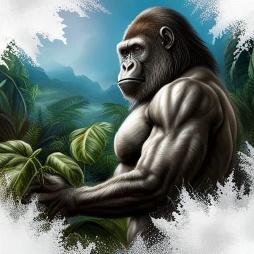 Majestic Silverback Gorilla in Jungle, Zentangle Art