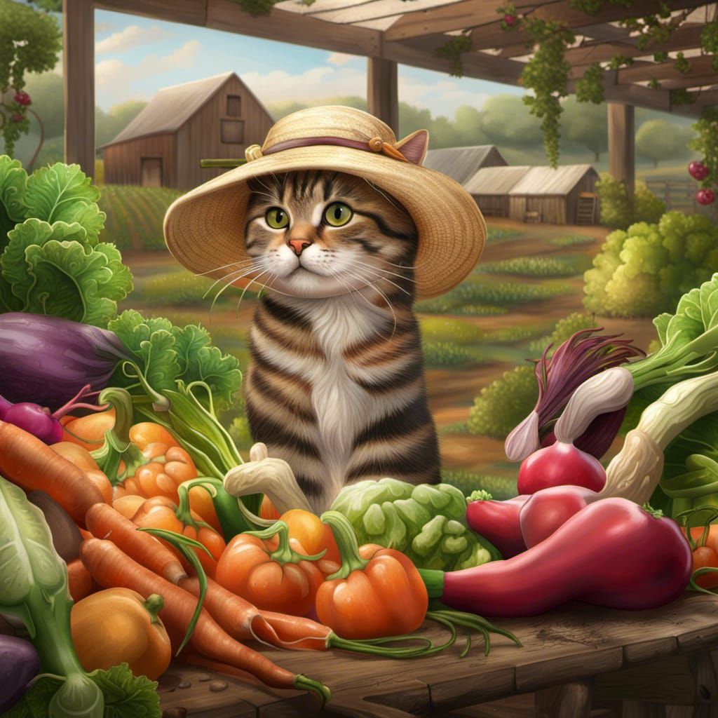 Cat Farmer in Vegetable Garden: 3D Shading